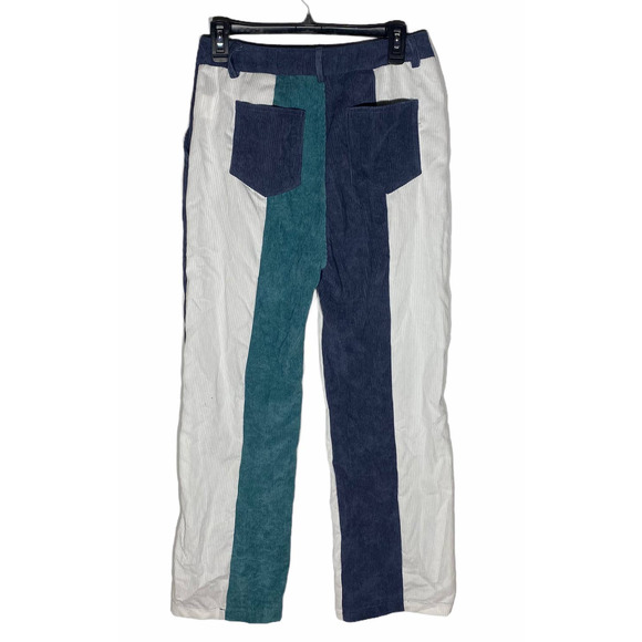 Cider Colorblock Corduroy White Blue Straight-Leg Pants - Picture 2 of 4